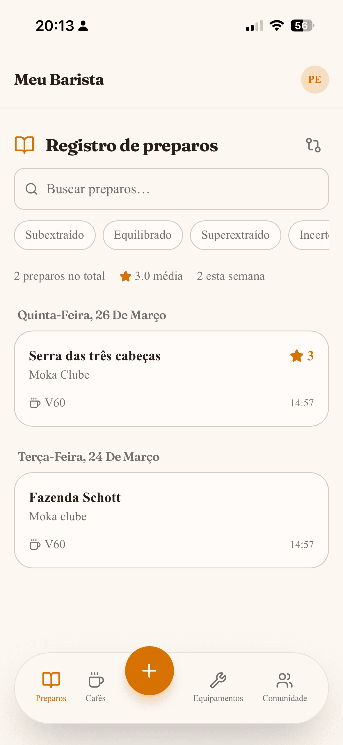 Tela principal do app